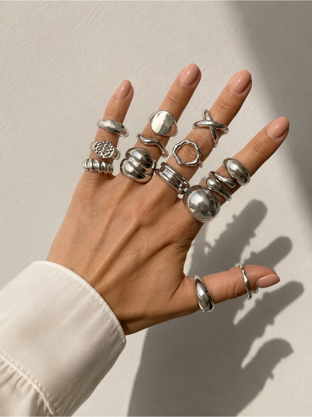 Retro Silver Statement Stackable Rings Set